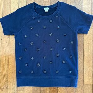 J. Crew Navy Embellished Short sleeve Sweater top sz. S